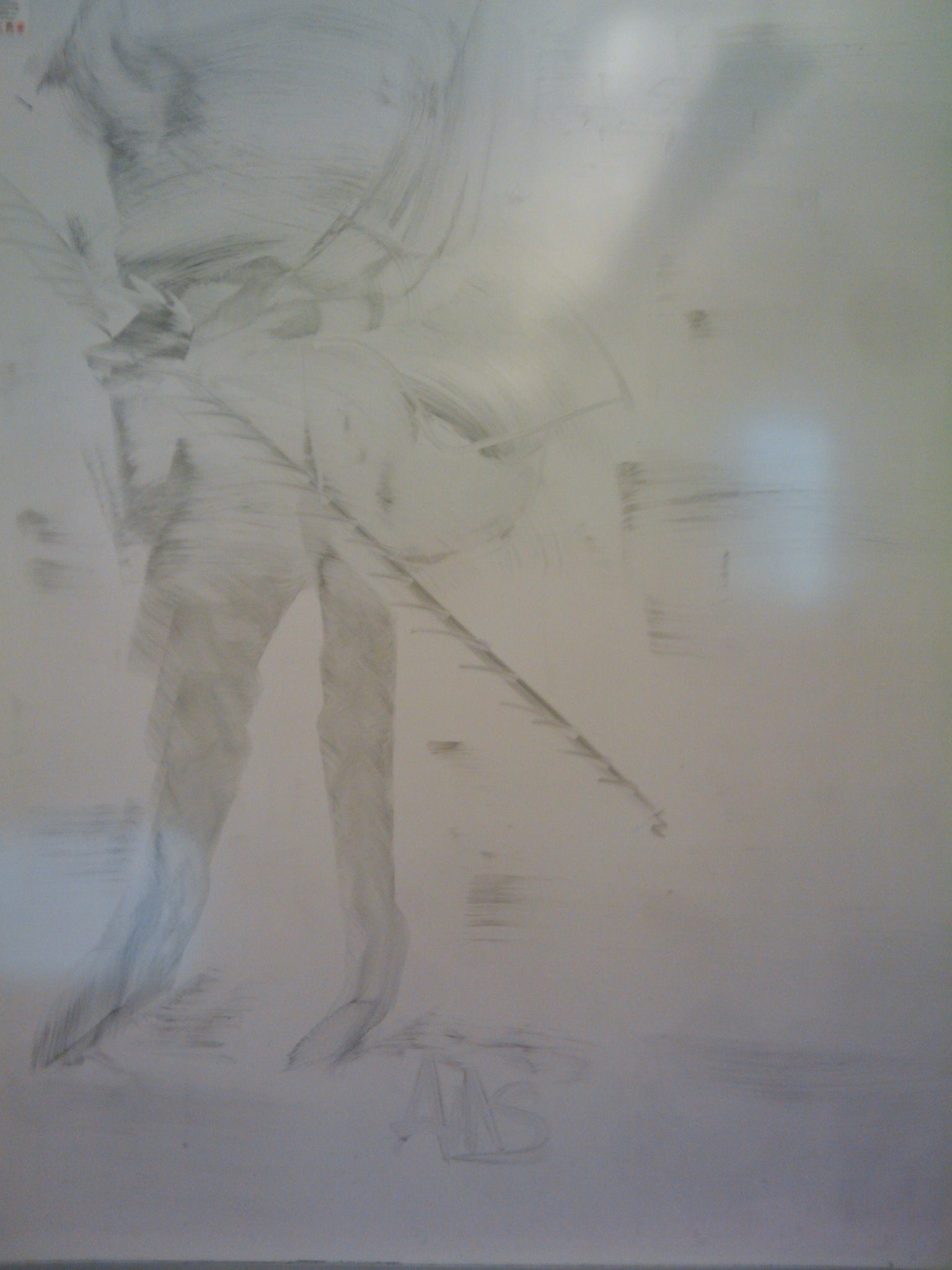 hunter with stick, whiteboard eraser smudges, 2009